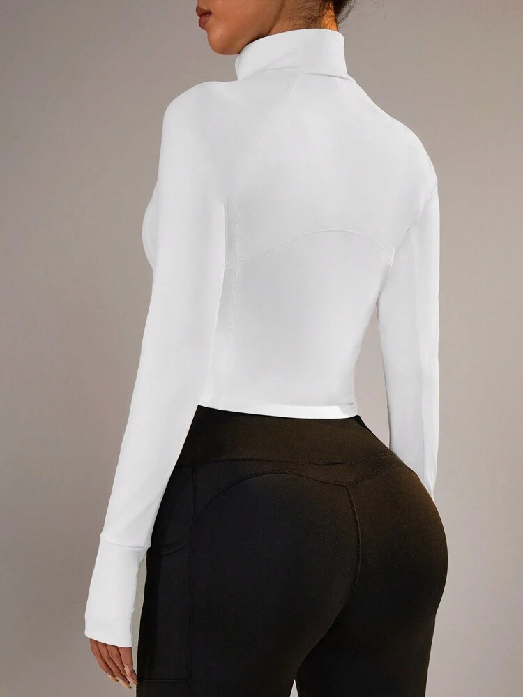 Half Zipper Kangaroo Pocket Side Slit Tight Fit Sweatshirt With Zipper