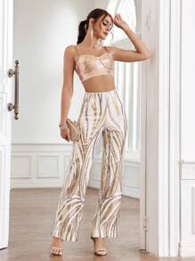 Zolique Women's Striped Sequin Pants Fall Cloth For Women - Multicolor - View 1