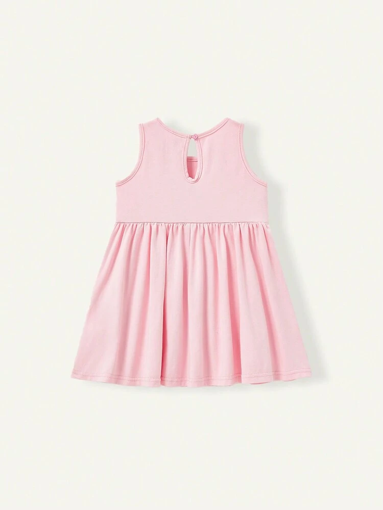 Baby Girl Butterfly Pattern Round Neck Sleeveless A-Line Dress With Waistcoat Set