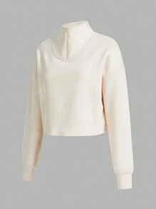 Gameset SHEIN Sport 女裝純色立領戶外運動服 - 米色 - 查看 3