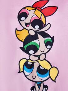 THE POWERPUFF GIRLS X SHEIN Camisa de tirantes para mascotas con patrón lindo de flor de cerezo rosa, burbujas y botón de oro