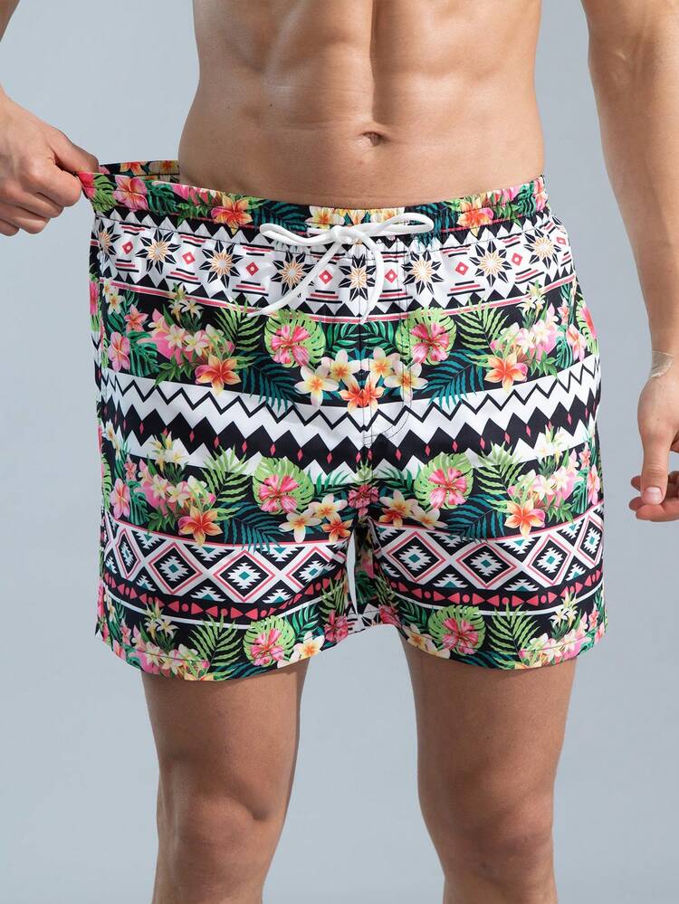 Men's Tropical Print Beach Shorts