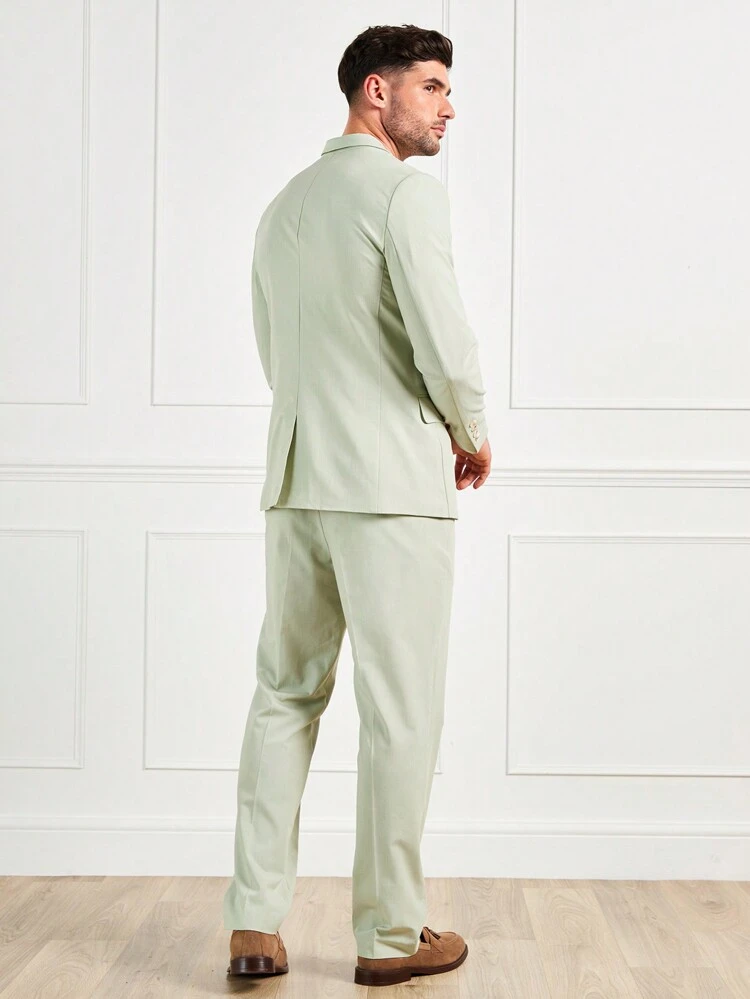 Men's Solid Color Shawl Collar Long Sleeve Suit Jacket And Pants Set