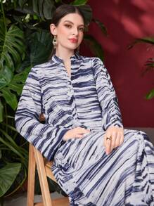 Al Najma Ladies' Tie-Dye Long Sleeve Arabian Style Dress - Grey - View 6