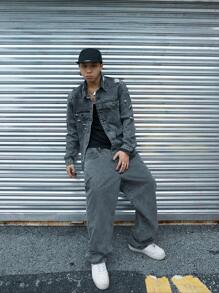 Manfinity Roghcode 男款磨損水洗牛仔夾克