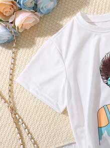 Tween Girls' Back Print Short Sleeve T-Shirt And Floral Print Skirt With Belt Set