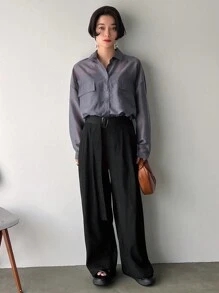 FRIFUL Women's Plain Pleated Flared Pants