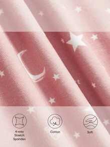 Cozy Pixies 嬰兒女孩合身月亮和星星圖案短袖圓領上衣,搭配休閒短褲家居套裝 - 珊瑚粉 - 查看 4