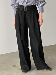 FRIFUL Women's Plain Pleated Flared Pants