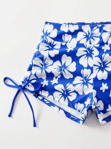 Swim Lushoire Conjunto de Tankini con top halter de unicolor para mujer en la playa con impresión de flores y pantalones cortos tipo boxeador - azul real - View 5