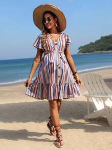 SHEIN Maternity Geometric Pattern Ruffle Hem Dress - Multicolor - View 5