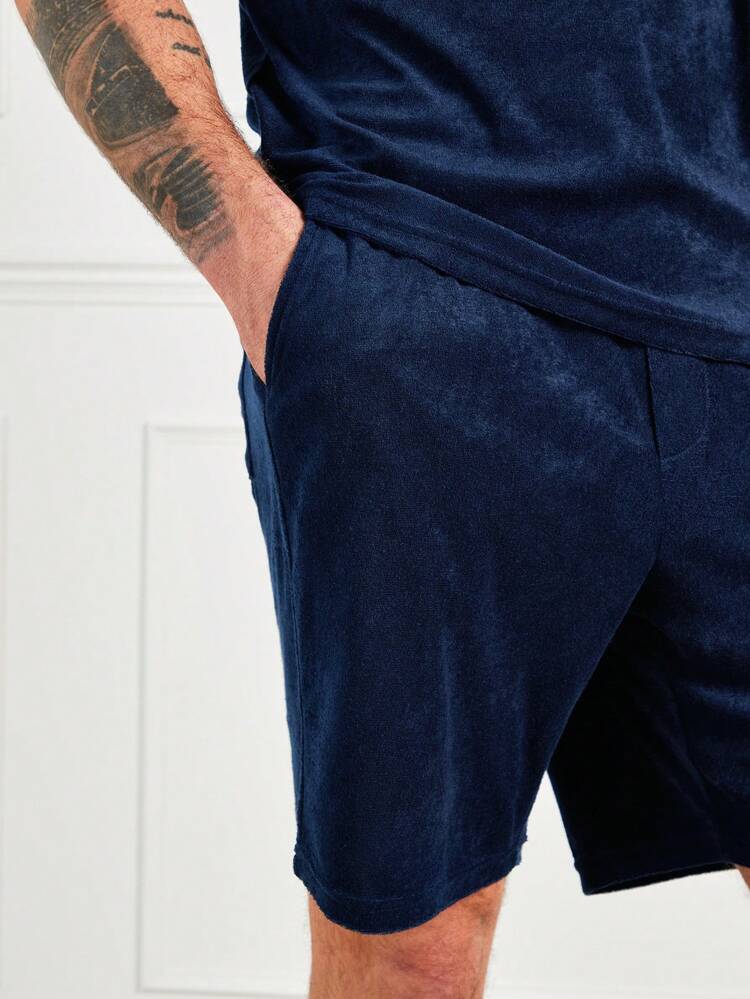 Men's Solid Color Short Sleeve Polo Shirt Set