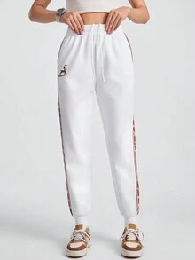 Streetz SHEIN Sport 女用側條紋編織帶拼布慢跑褲 - 白色 - 查看 5