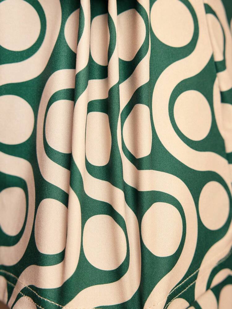 Men's Geometric Printed Short Sleeve Shirt And Shorts Homewear Set With Lapel Collar