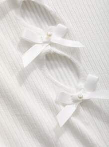 DAZY Của phụ nữ Vòng cổ Bowknot Trang trí Xu hướng: Cắt giảm Tay áo dài Áo thun - trắng - Xem 9
