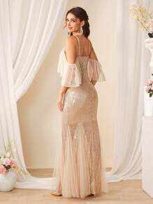 SHEIN Belle Women's Open Shoulder Sequined Bridesmaid Dress