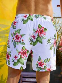 Manfinity Pantalones Cortos De Playa Para Hombre Con Diseño De Flores Y Cintura Con Cordón - Multicolor - Ver 2