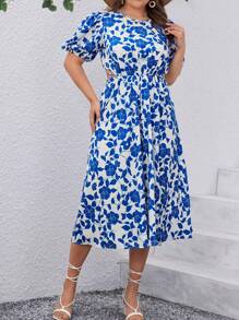 SHEIN VCAY Abito A Stampa Taglie Forti Per Le Vacanze Con Vita Scavo