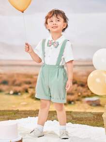 Toddler Boys' Bow Tie Short Sleeve Shirt With Suspenders Shorts Set - White - View 3