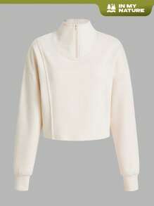 Gameset SHEIN Sport 女裝純色立領戶外運動服 - 米色 - 查看 1