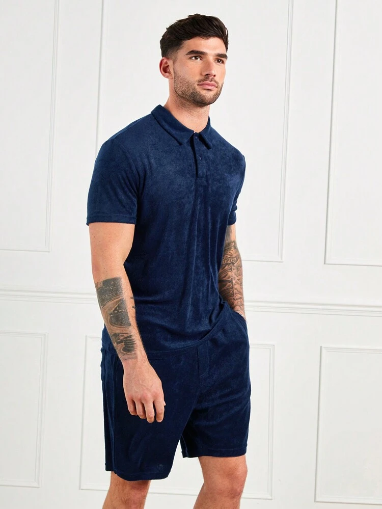 Men's Solid Color Short Sleeve Polo Shirt Set