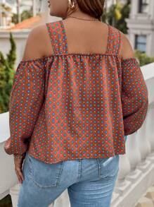 SHEIN Clasi Kích thước lớn Dây chéo Cái cổ Lạnh vai Áo sơ mi - màu nâu - Xem 2