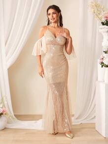 SHEIN Belle Women's Open Shoulder Sequined Bridesmaid Dress