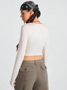 SHEIN Sport Studio Women's Cut Out Crop Top Compression Sports T-Shirt