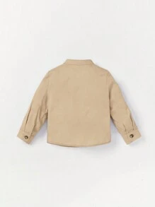 Cozy Pixies Baby Boy Stand Collar Solid Dress Shirt With Front Button - Khaki - View 2