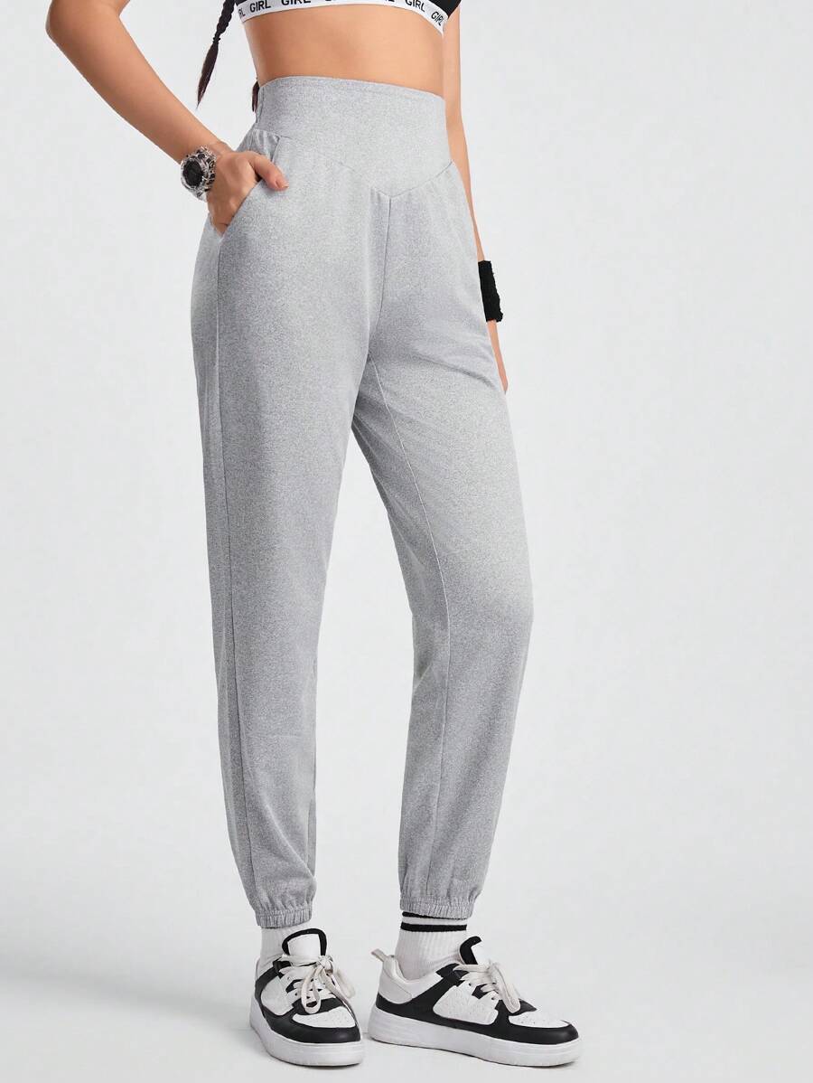 Streetz SHEIN Sport 女士口袋彈性袖口鬆緊長褲 - 灰色 - 查看 1