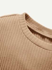 Cozy Pixies Baby Boy Snug Fit Casual Solid Color Round Neck Top And Long Pants Home Clothing 2pcs/Set - Khaki - View 5