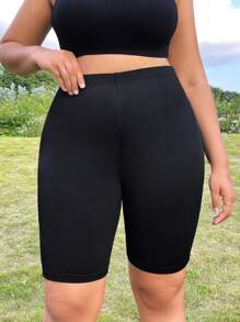 SHEIN EZwear Plus Size Women's Knitted Stretchy Shorts Leggings Set