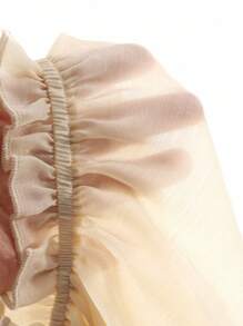 FRIFUL Camisa De Hombro Descubierto Sólido De Las Mujeres Con Manga De Volantes Y Pliegues - Beis - Ver 9