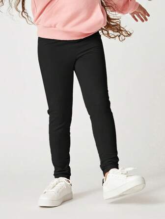 SHEIN Tween Girls' All-Match Versatile Slim-Fit Cotton Leggings