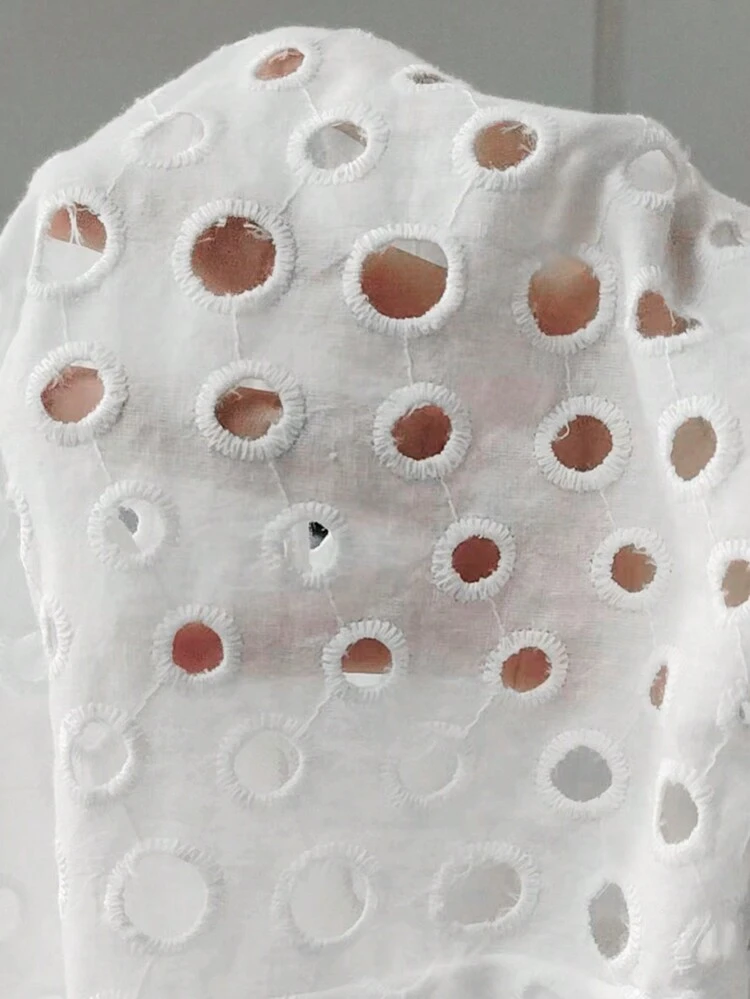 Solid Color Hollow Out Embroidery Bell Sleeve Shirt Fall Cloth For Women