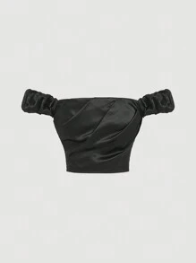 SHEIN MOD Top A Fascia Satinato Nero Aderente Con Collo A Barchetta Per Donna - nero - Visualizzare 1