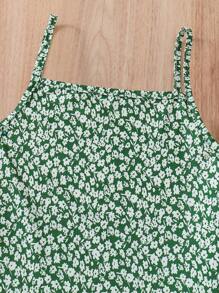 SHEIN Teen Girl's Cami Floral Dress With Front Tie Top Two Pieces Set