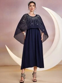 Modelyn Đầm dạ hội dài đính đá lấp lánh cho nữ - Màu xanh hải quân - Xem 4