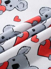 Young Girl's Heart & Koala Printed Round Neck Short Sleeve Cover Up Top - Multicolor - View 6