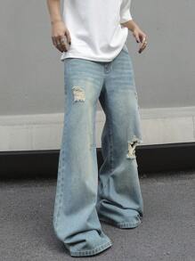 Manfinity EMRG Men's Ripped Jeans With Pockets - Light Wash - View 3