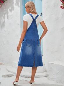 SHEIN Loose-Fit Adjustable Strap Denim Overall Dress For Maternity Women