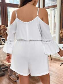 SHEIN Holidaya Plus Size Women's Lace Patchwork Off-Shoulder Romper