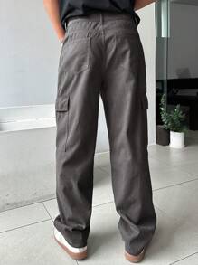 DAZY Pantalones cargo casuales rectos y sueltos para hombres, color gris, para otoño, pantalones de chándal para hombres - Gris Oscuro - Ver 5