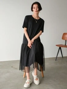 FRIFUL Ladies' Black Meshed Splicing Mesh Dress - Black - View 4