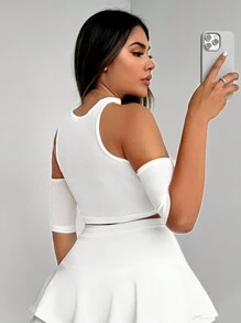 SHEIN SXY Của phụ nữ Off Shoulder Dây Nút kim loại Chi tiết Quần skinny Áo - trắng - Xem 2