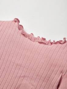 Cozy Pixies Newborn Baby Girl Lettuce Trim Ribbed Knit PJ Set - Baby Pink - View 3