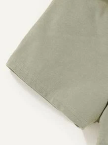 Cozy Pixies Baby Boy Casual Color Block Short Sleeve T-Shirt With Letter Print And Crew Neckline, Matched With Loose Shorts As A Two-Piece Set - Green - View 5