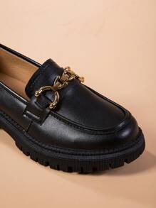 BALTEOP 2024 New British Style Women's Black Slip-On Flat Shoes With Metal Buckle & Leather Splicing
