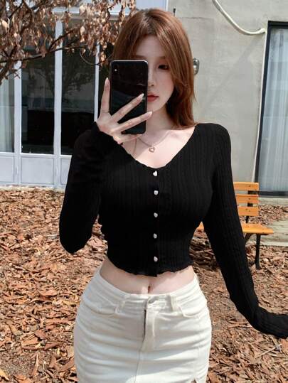 DAZY 女式纯色修身短款T恤长袖女式上衣