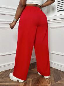 SHEIN EZwear Pantalones Rojos De Talle Alto Y Pierna Recta De Talla Grande